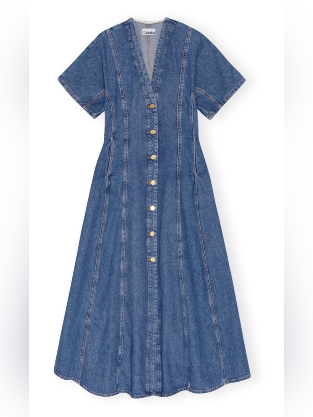 Ganni Blue Denim Button-Front Maxi Dress
